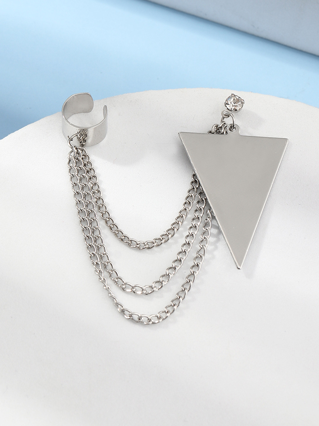 Buy URBANIC Silver Toned Geometric Single Ear Chained Cuff Drop Earring