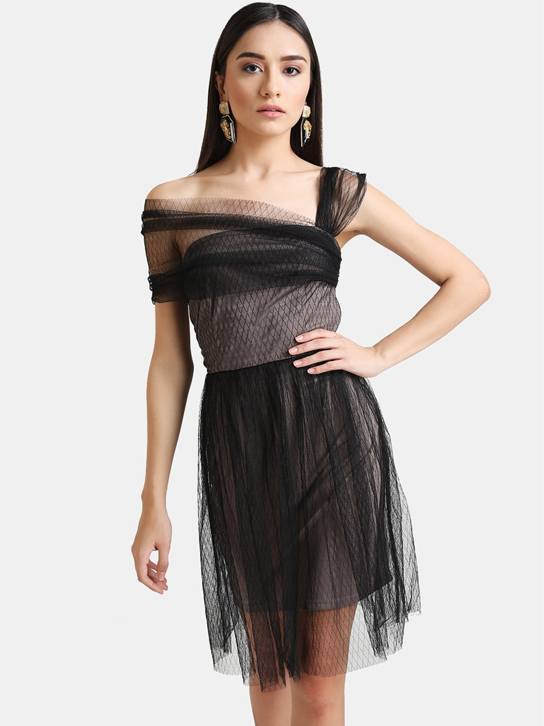 Buy Kazo Women Black Off Shoulder Self Design Dress Dresses for Women