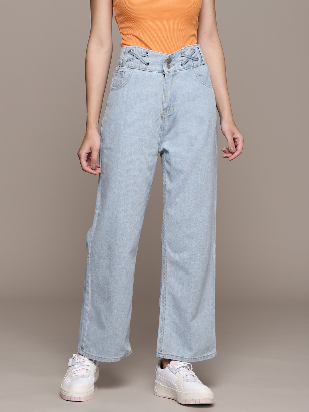 Buy URBANIC Women Blue Pure Cotton Wide Leg Jeans Jeans for Women