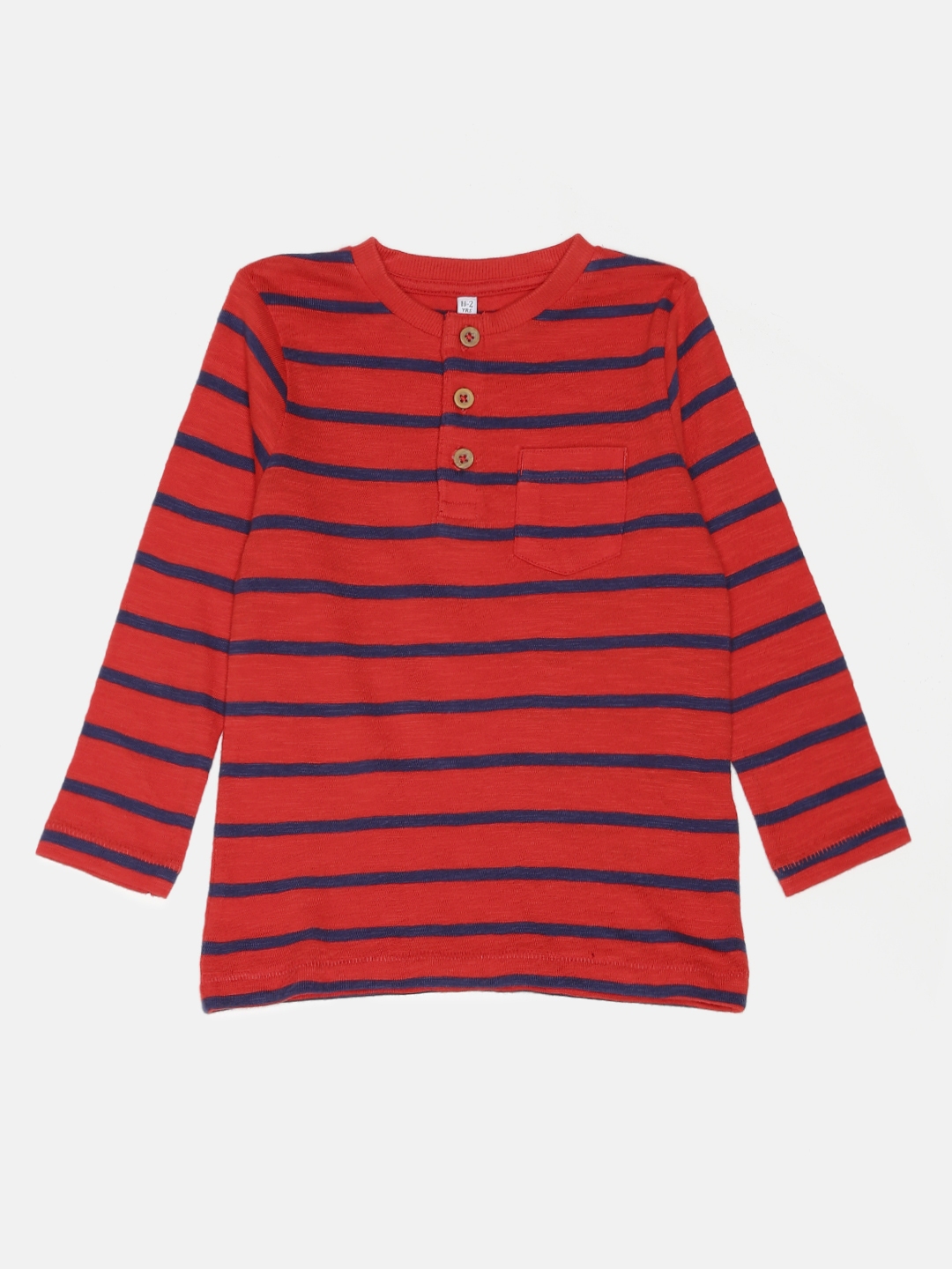 Buy Marks Spencer Kids Boys Red Navy Striped Henley Pure Cotton T Shirt ...