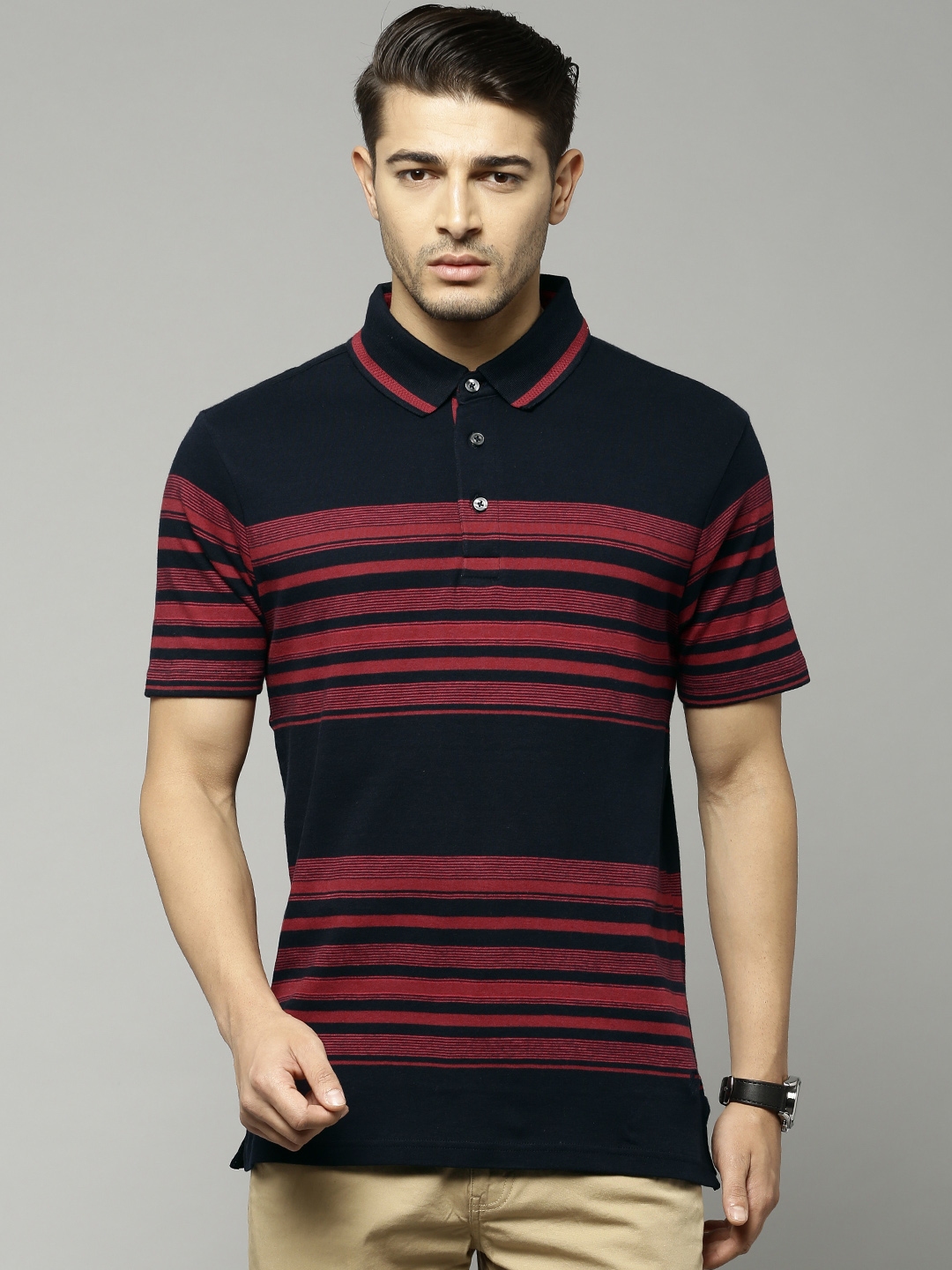 Buy Marks Spencer Men Red Striped Polo Pure Cotton T Shirt - Tshirts ...