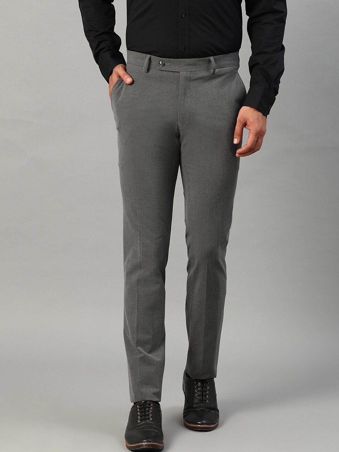 Buy HARSAM Men Grey Slim Fit Formal Trousers - Trousers for Men ...