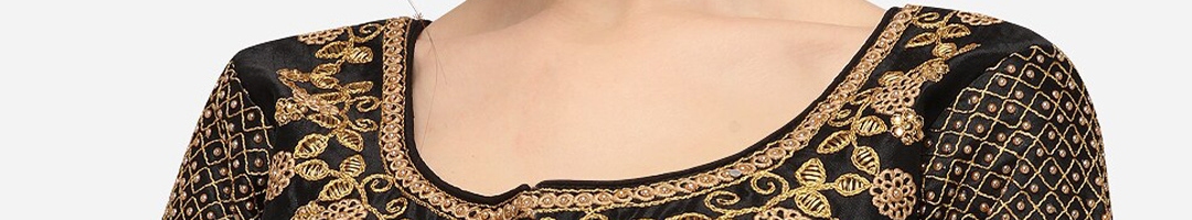 Buy Mesmore Black & Gold Coloured Embroidered Silk Saree Blouse - Saree ...
