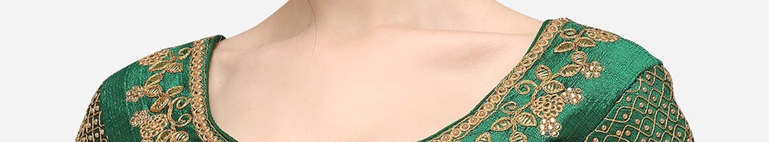 Buy Mesmore Green & Gold Coloured Embroidered Silk Saree Blouse - Saree ...