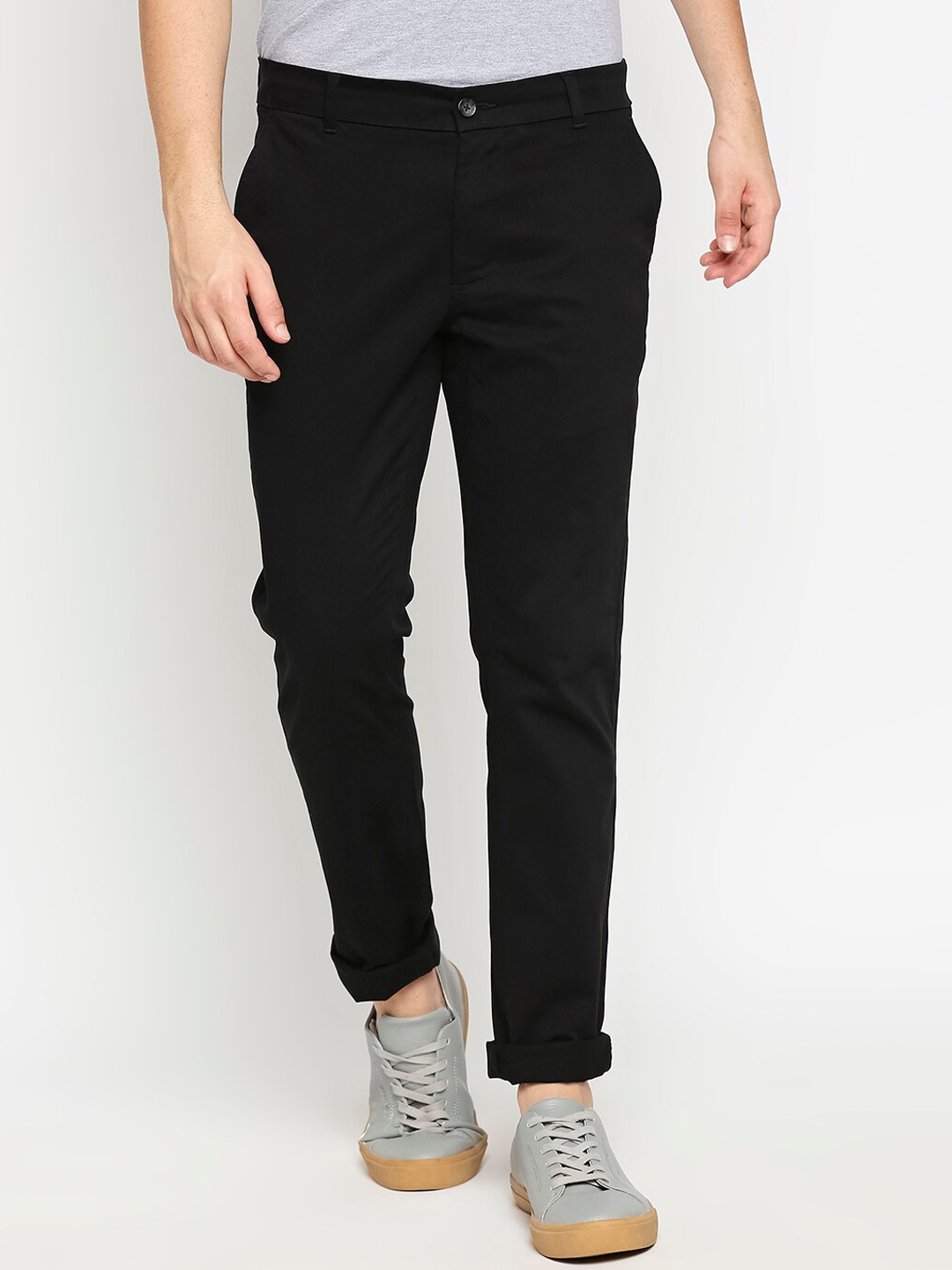 Buy Basics Men Black Tapered Fit Trousers - Trousers for Men 15090922 ...