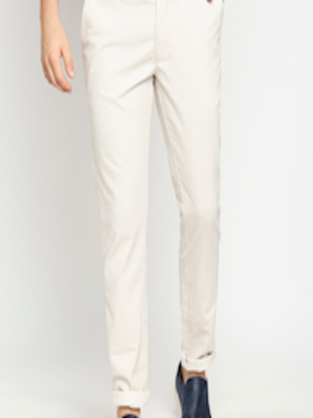 Buy Basics Men Off White Tapered Fit Trousers - Trousers for Men ...