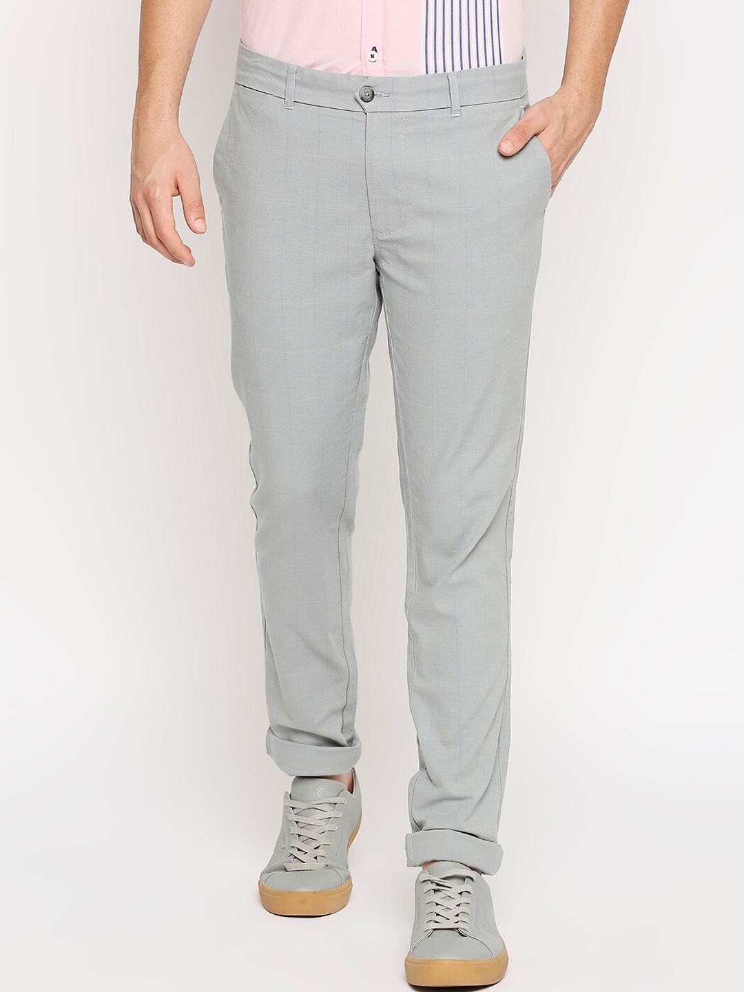 Buy Basics Men Grey Textured Tapered Fit Trousers - Trousers for Men ...