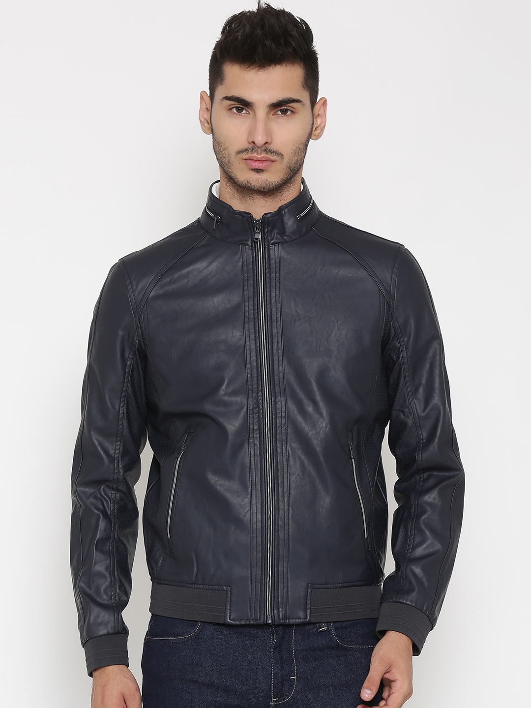 Buy Celio Navy Faux Leather Jacket - Jackets for Men 1509393 | Myntra