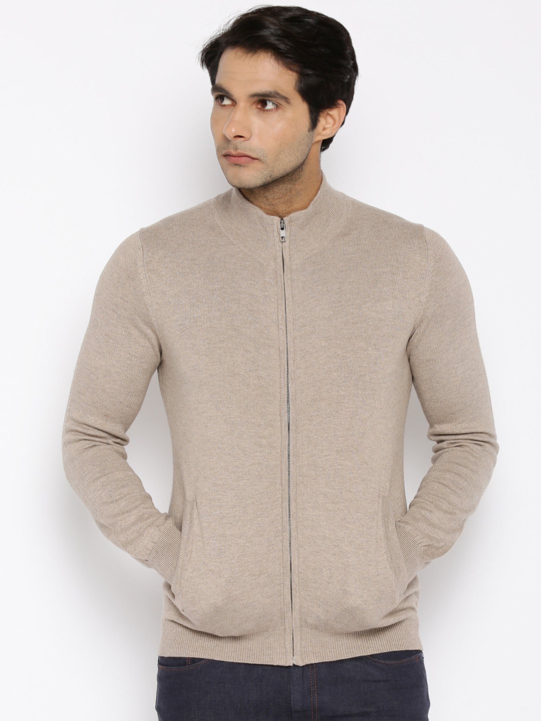 Buy Celio Men Beige Solid Cardigan - Sweaters for Men 1509444 | Myntra