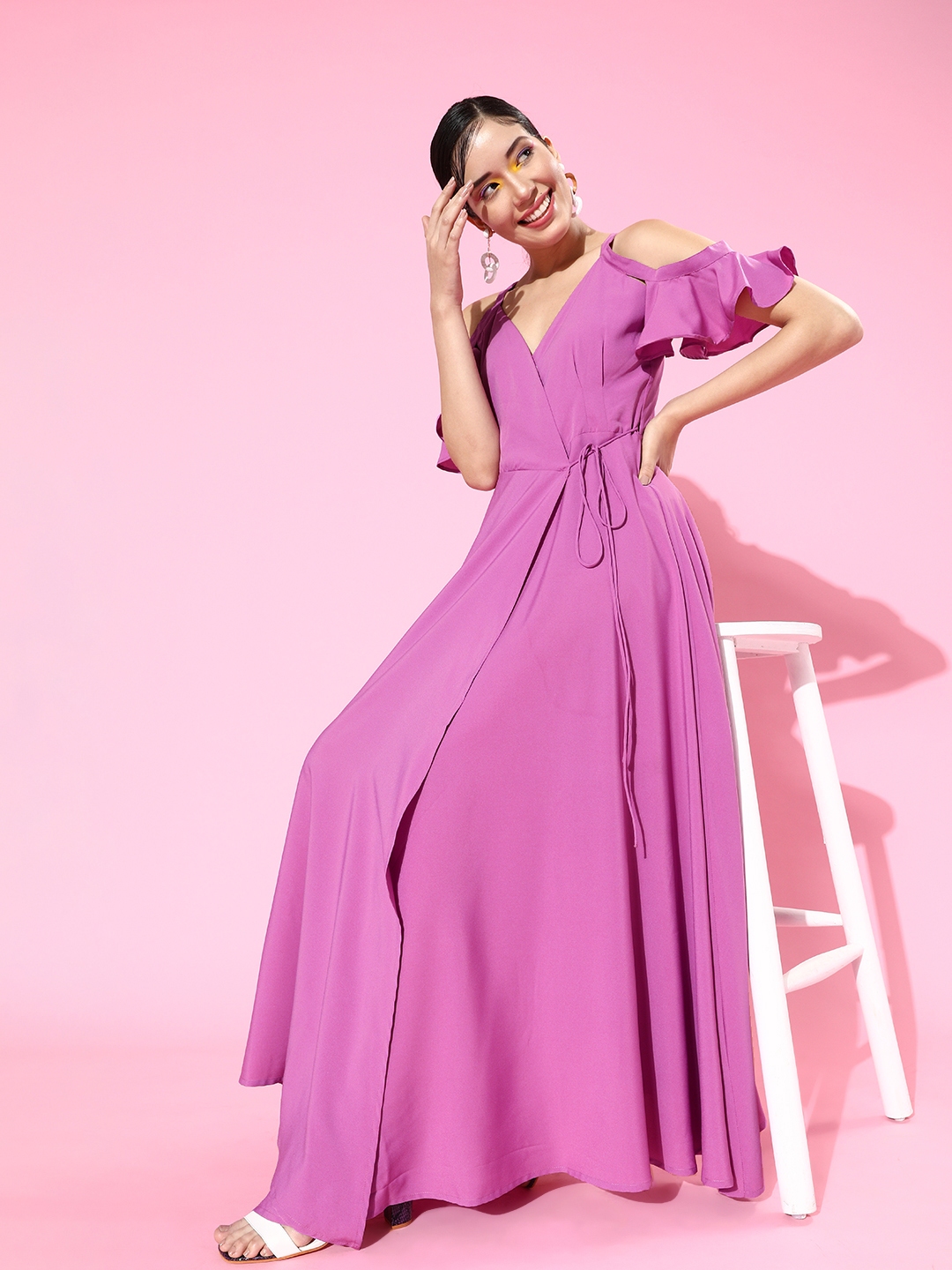 Buy Berrylush Women Charming Purple Solid Sweetheart Neck Dress ...