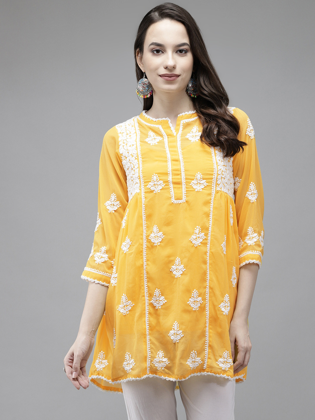 Buy ADA Yellow Ethnic Motifs Woven Design Pure Chikankari