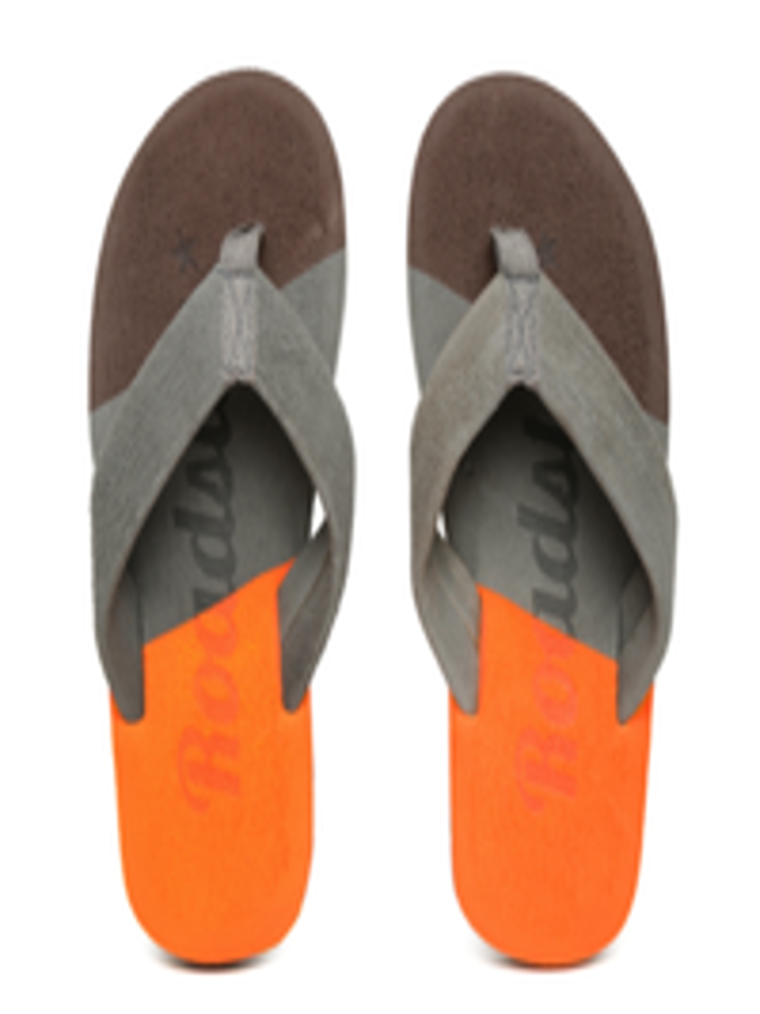 Buy Roadster Men Grey & Orange Colourblocked Flip Flops - Flip Flops ...