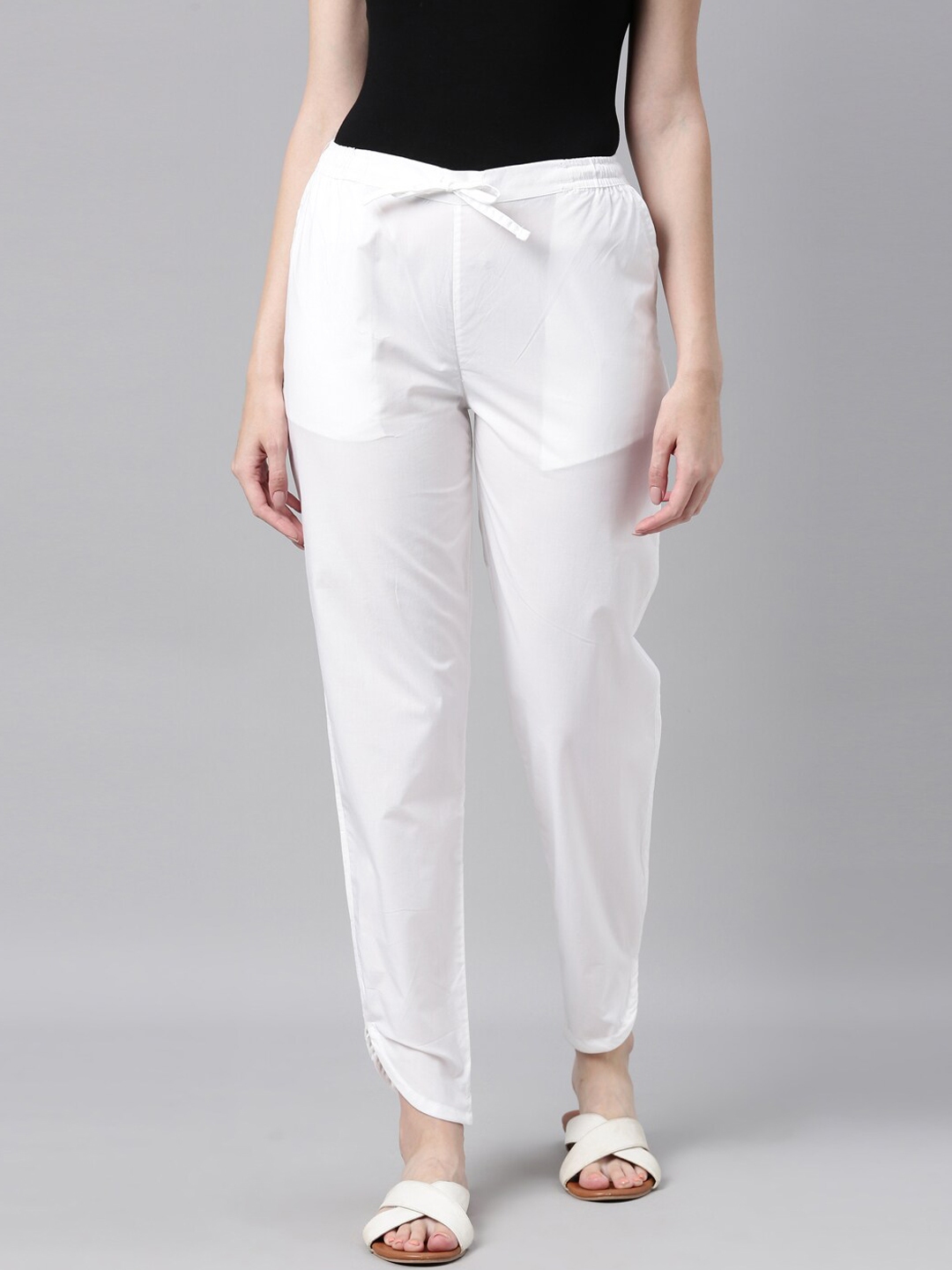 Buy Go Colors Women White Cotton Cigerette Trousers - Trousers for ...