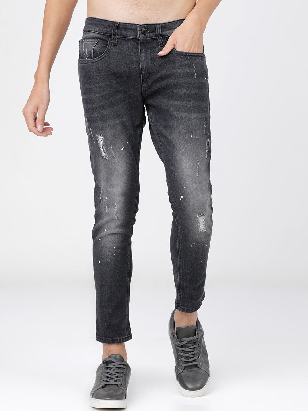 Buy HIGHLANDER Men Black Tapered Fit Mildly Distressed Heavy Fade Jeans