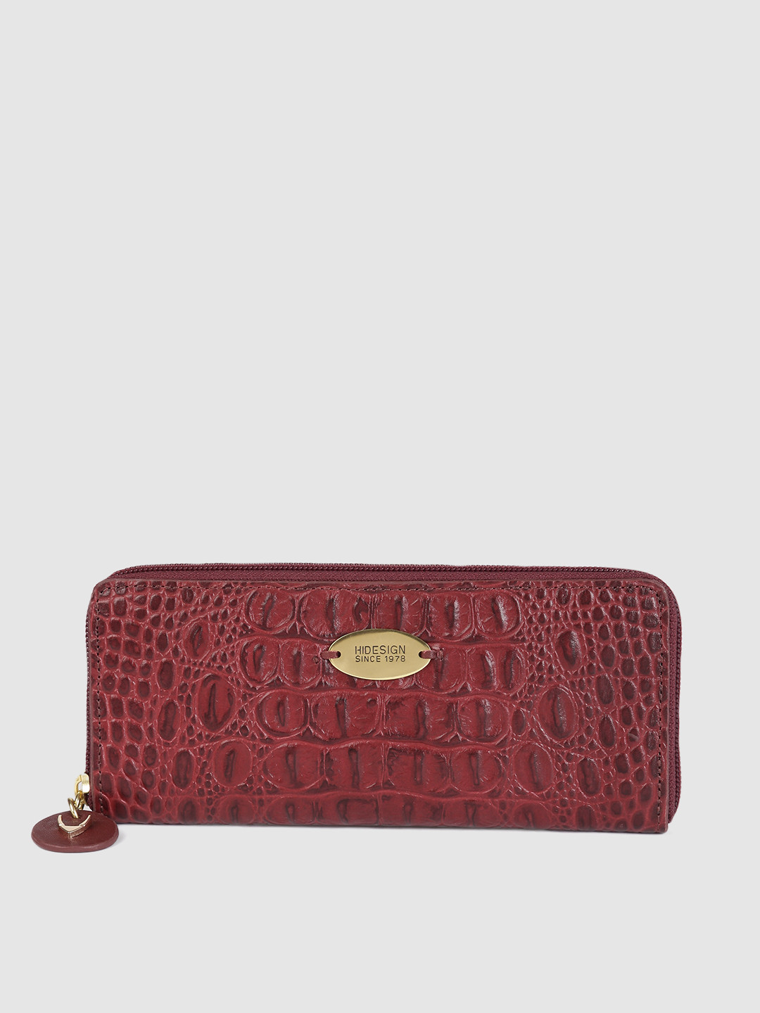 Buy Hidesign Women Maroon Croc Textured Leather Zip Around Wallet