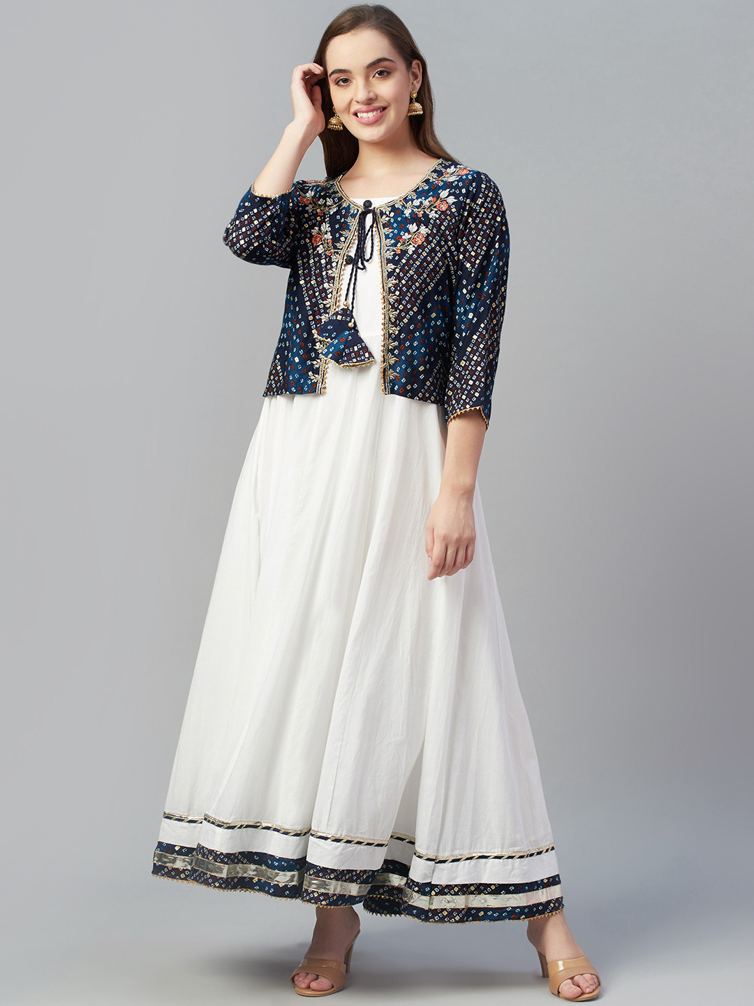 Buy Silai Bunai Women White Anarkali Kurta With Jacket Kurtas for