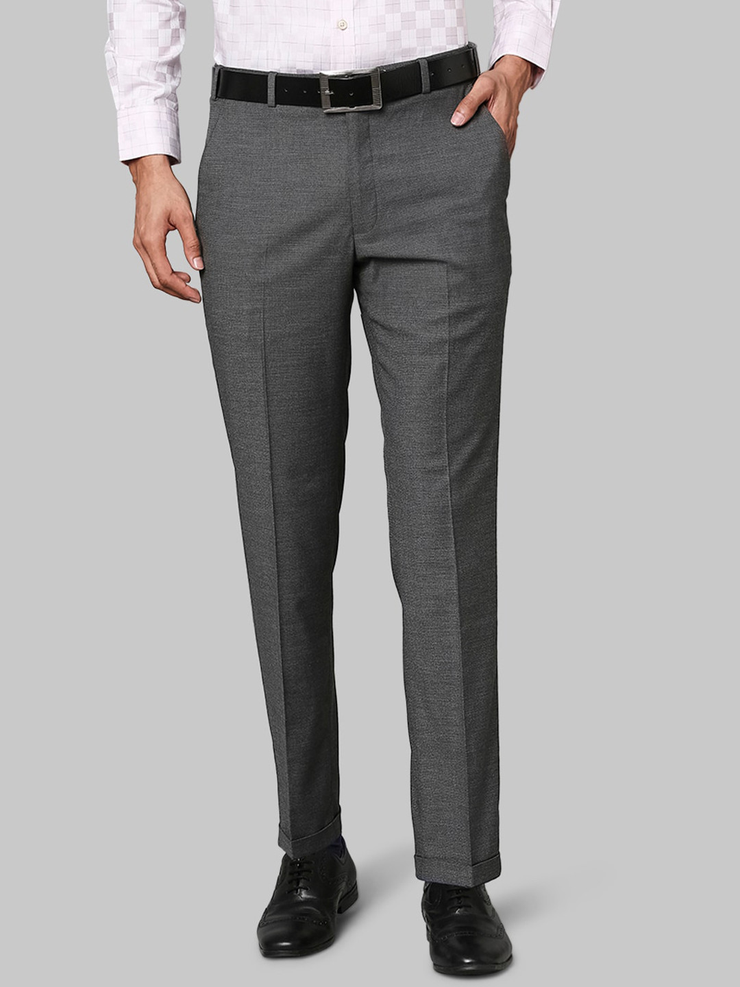 Buy Park Avenue Men Charcoal Grey Mid Rise Regular Fit Formal Trousers ...