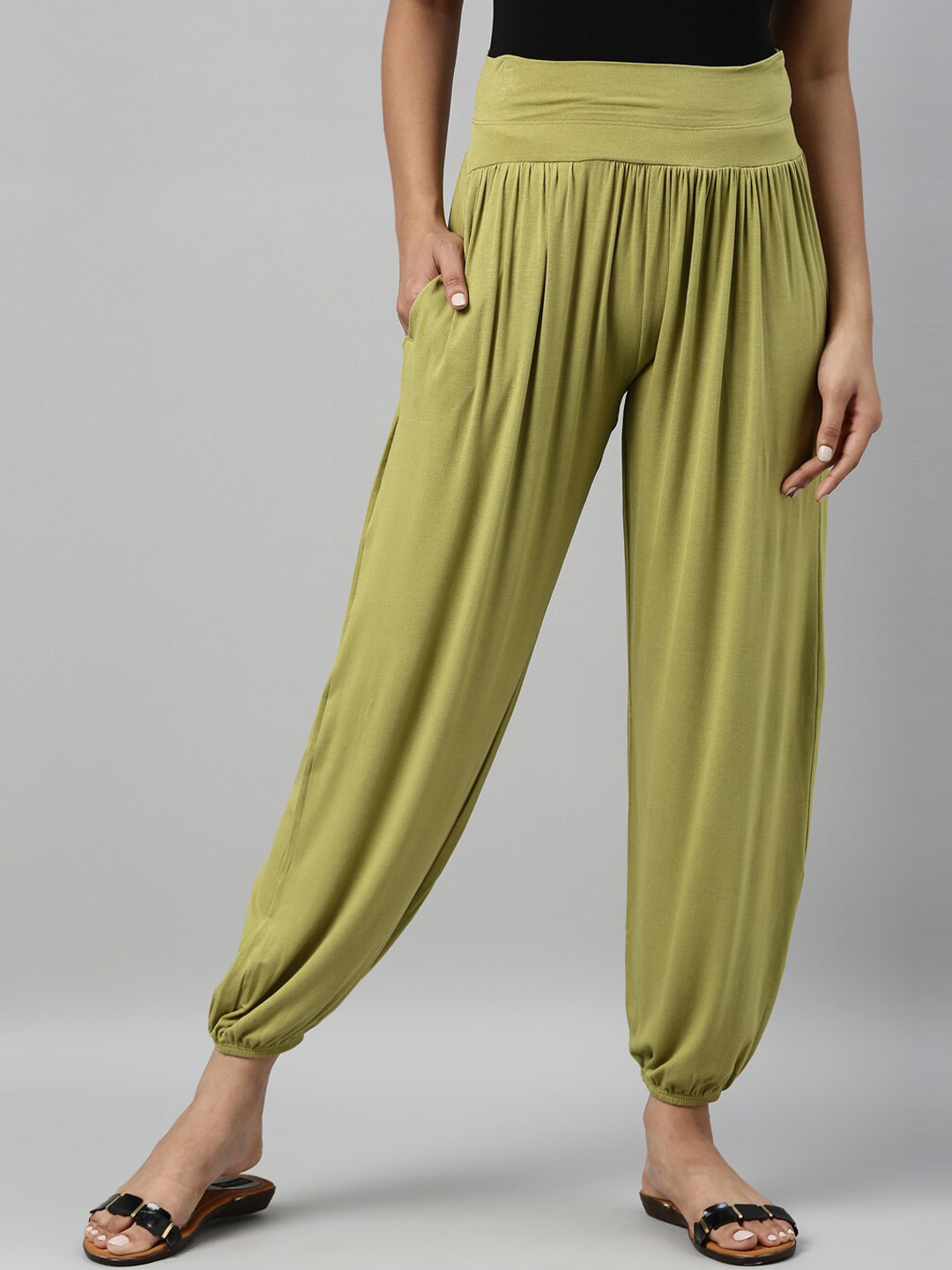 Buy Go Colors Women Green Solid Loose Fit Harem Pants Harem Pants for