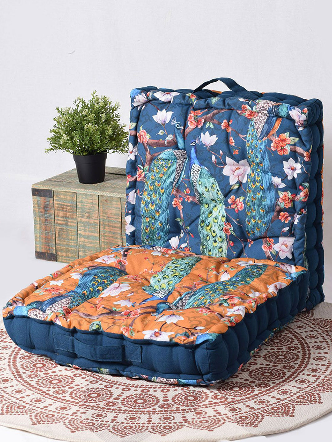 Buy BLANC9 Blue & Yellow Set Of 2 Printed Chair Pads Chair Pads for