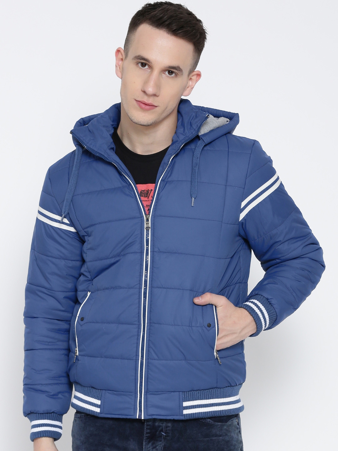 Buy Nature Casuals Blue Padded Jacket With Detachable Hood - Jackets ...