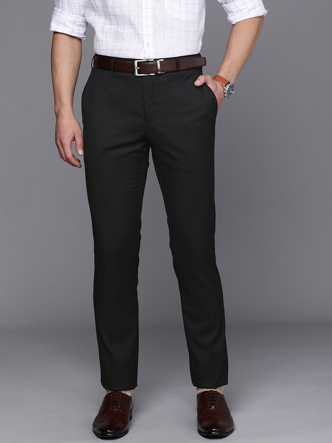 Buy Raymond Men Black Slim Fit Formal Trousers - Trousers for Men ...