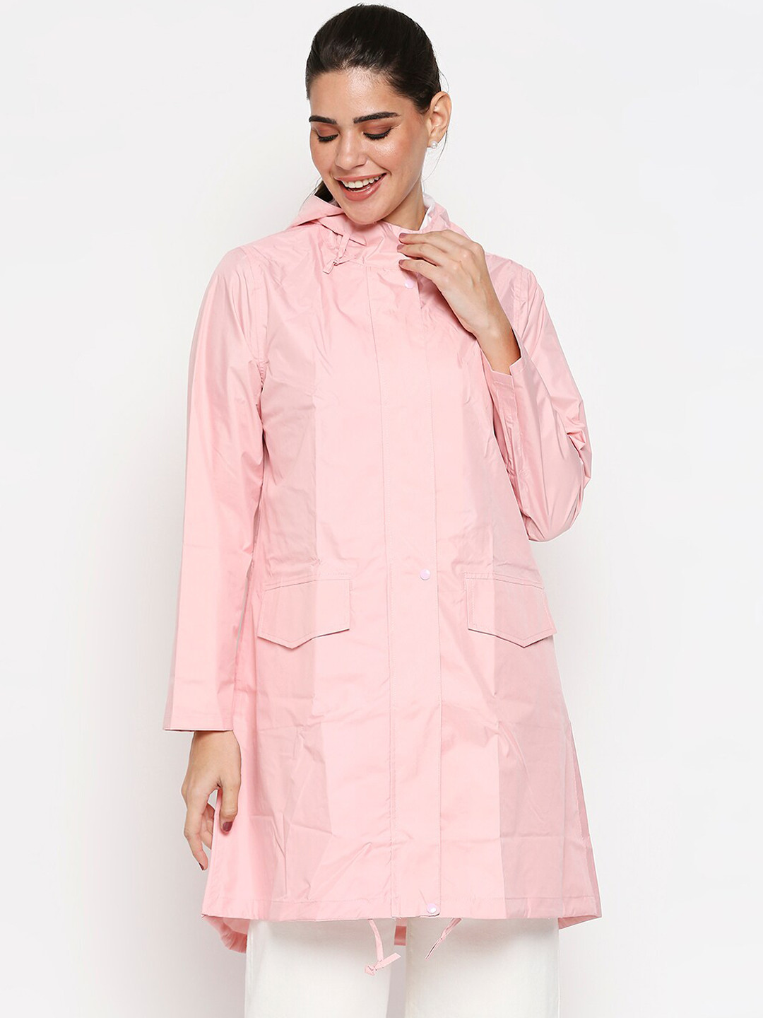 Buy 20Dresses Women Pink Solid Knee Length Rain Jacket Rain Jacket