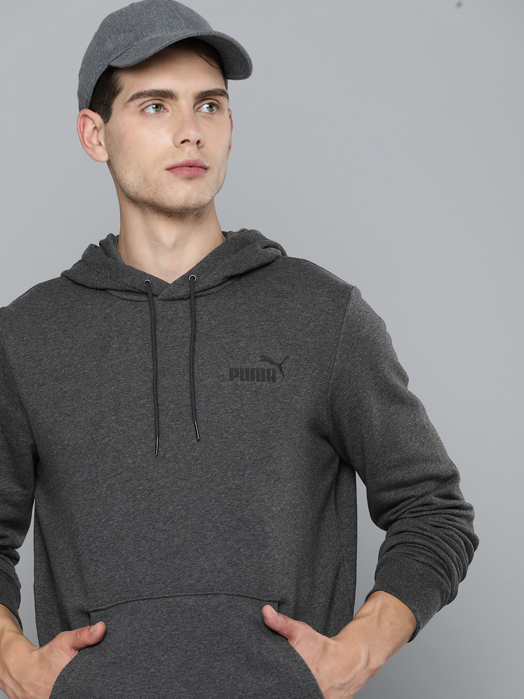 Buy Puma Men Charcoal Grey Essential Small Hooded Sweatshirt