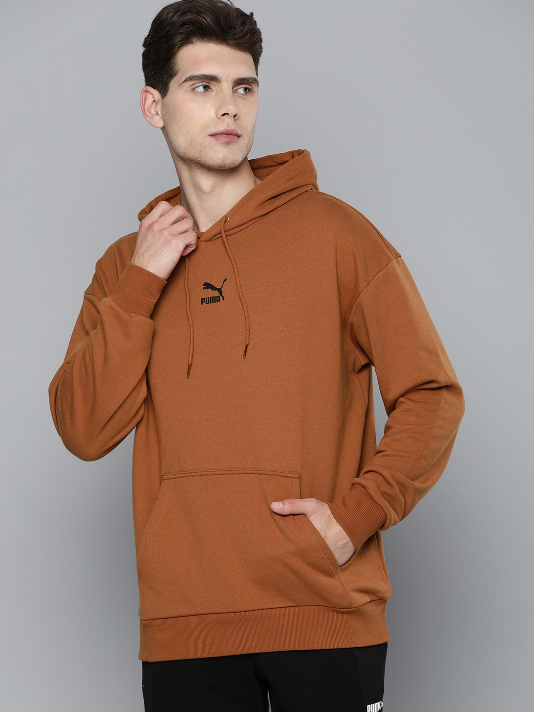Buy Puma Men Brown Solid Classic Oversized Loose Hooded Sweatshirt