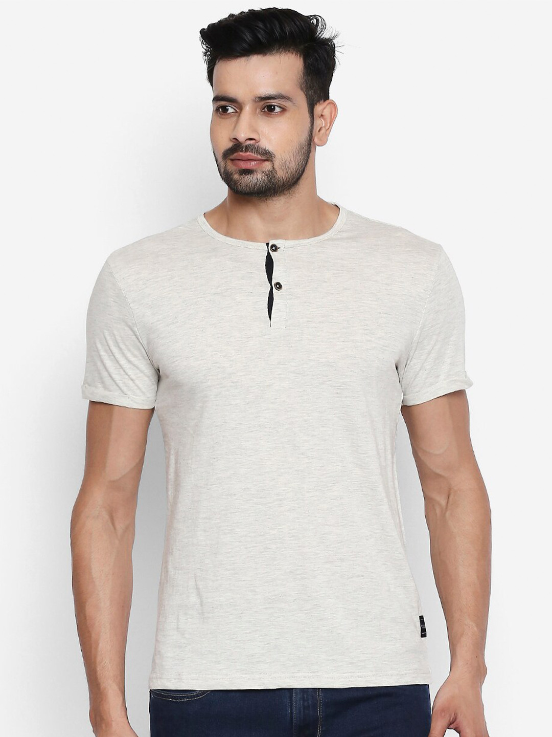 Buy People Men Beige Henley Neck Cotton T Shirt Tshirts for Men