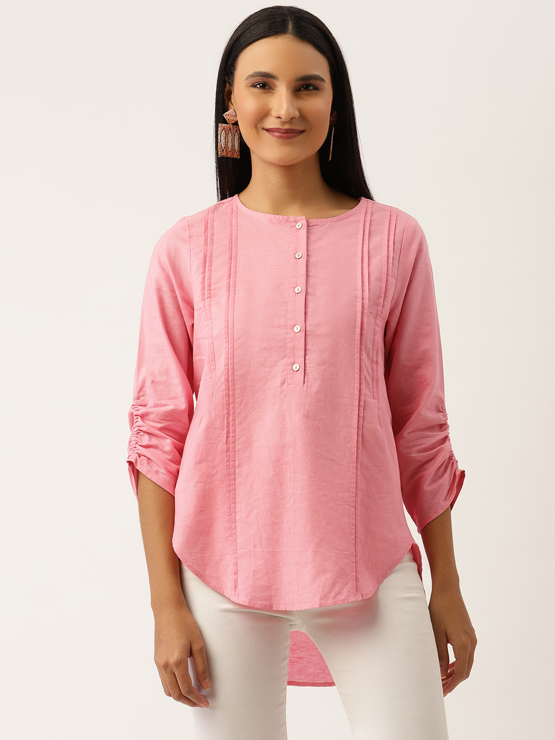Buy Ancestry Pink Linen Classic Blouse Tops for Women 15122338 Myntra