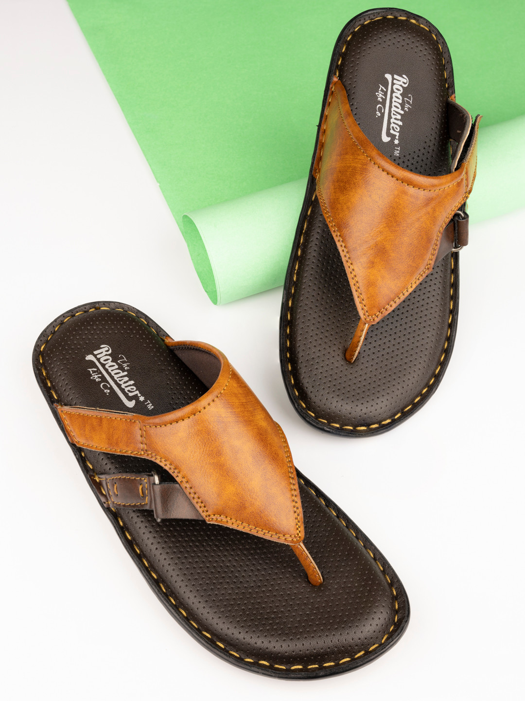 Buy Roadster Men Tan & Black Thong Flip Flops - Flip Flops for Men