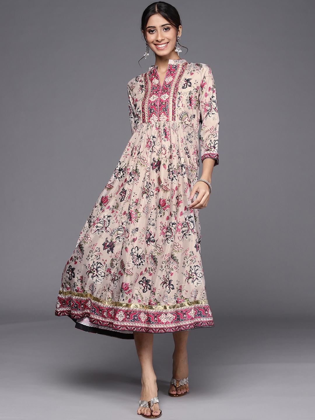 Buy Biba Multicoloured Floral Midi Fit & Flare Dress Ethnic Dresses