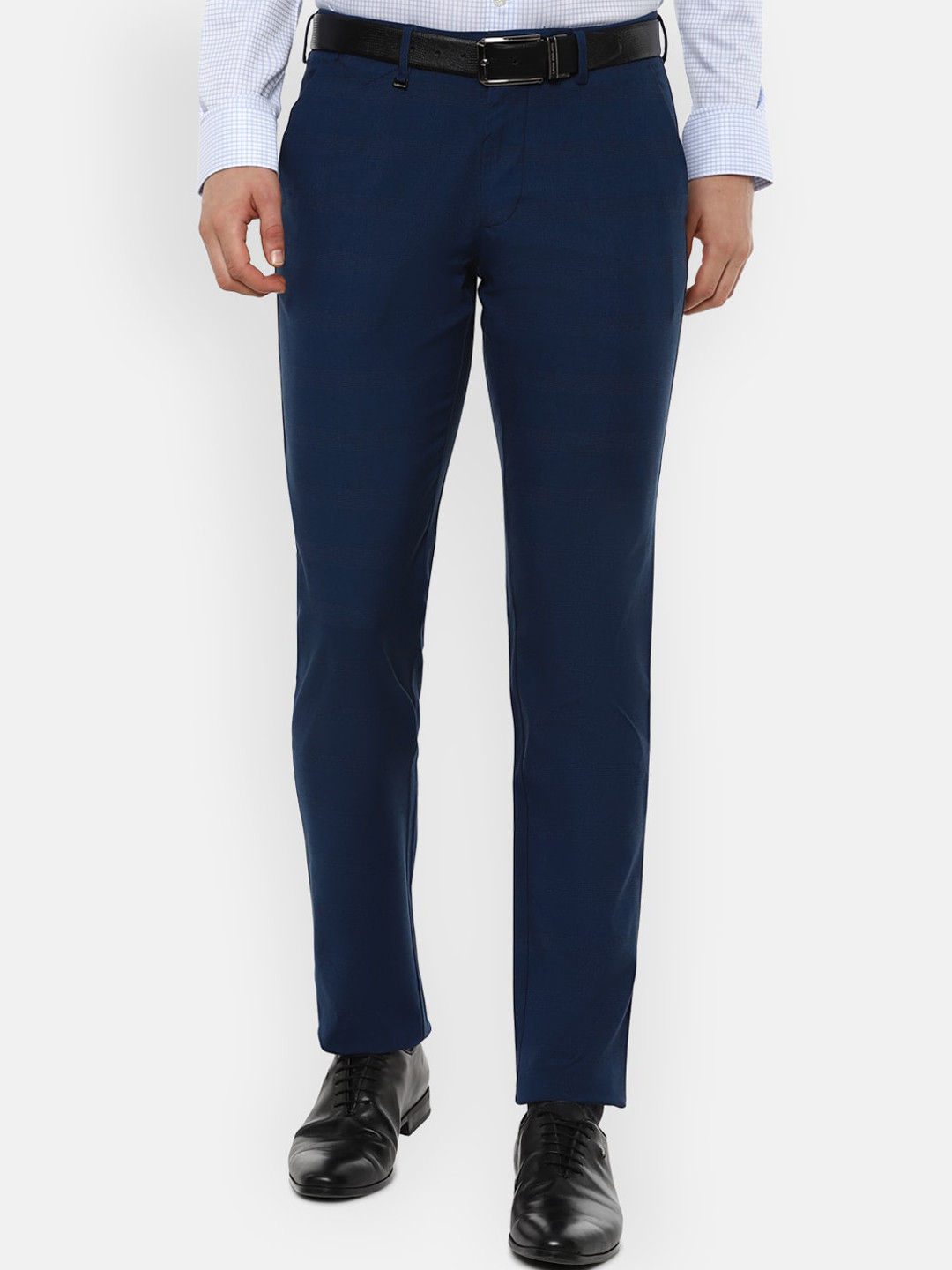 Buy Van Heusen Navy Blue Trousers Regular Fit Solid Formal Trouser ...