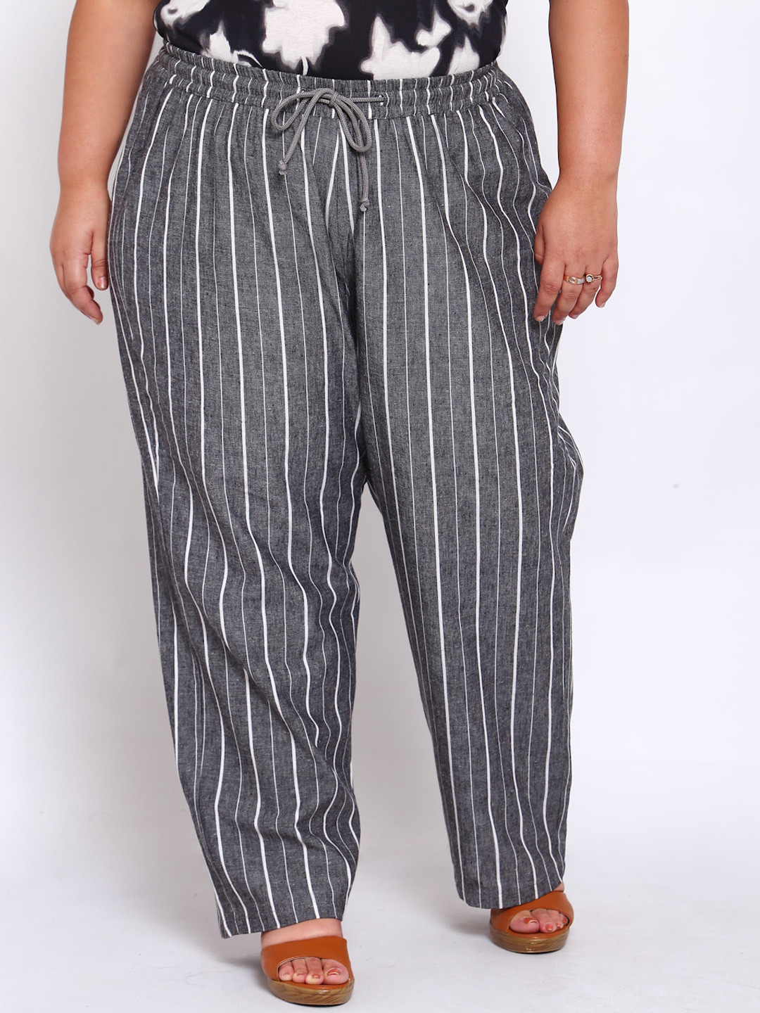 Buy PlusS Women Grey & White Striped Trackpants Track Pants for Women