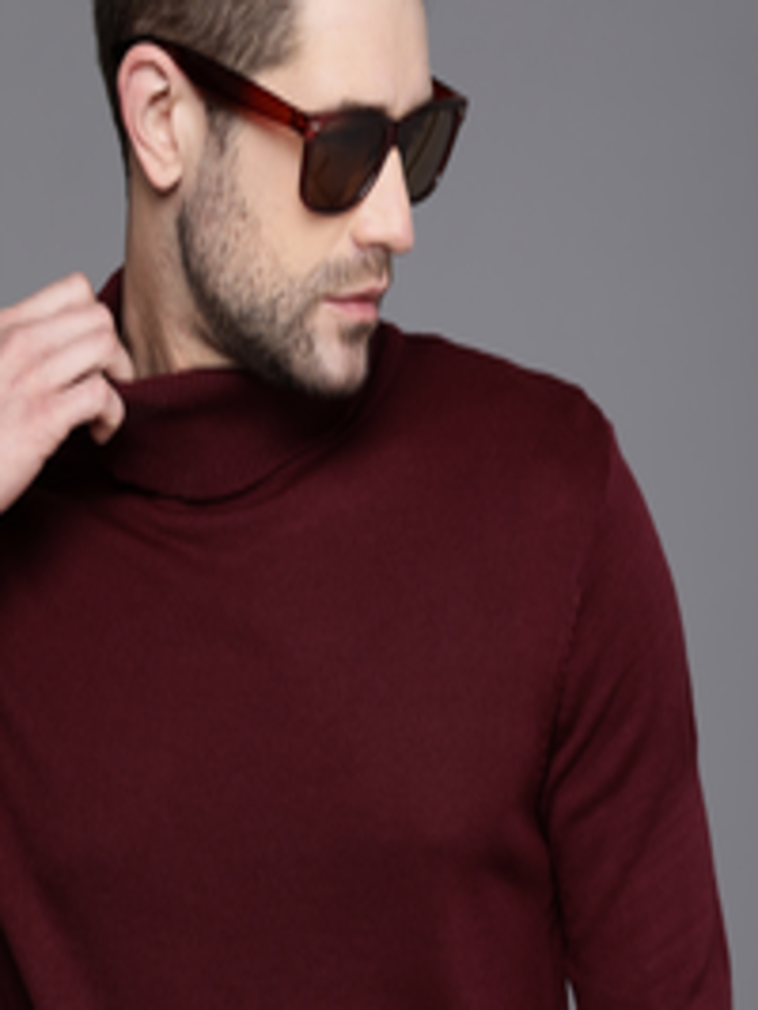 Buy WROGN Men Maroon Solid Turtle Neck Pullover - Sweaters for Men ...