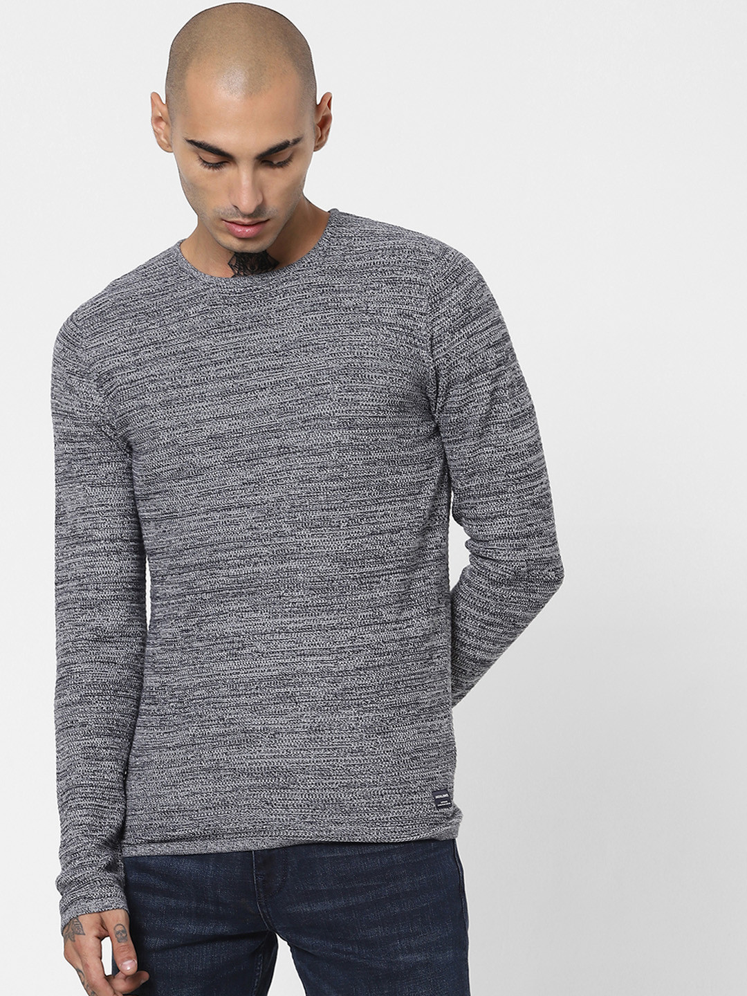Buy Jack & Jones Men Grey Melange Cotton Pullover Sweaters for Men