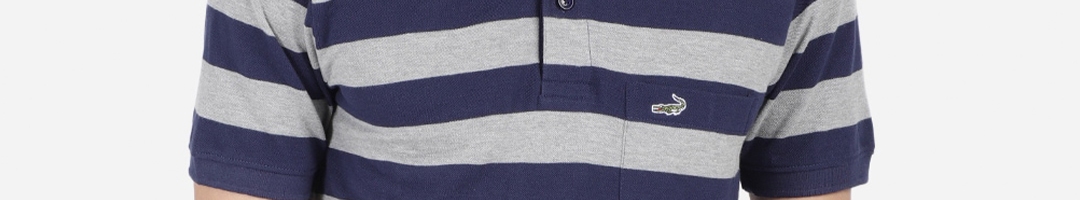 Buy Crocodile Men Navy Blue Striped Polo Collar Pockets Slim Fit T ...
