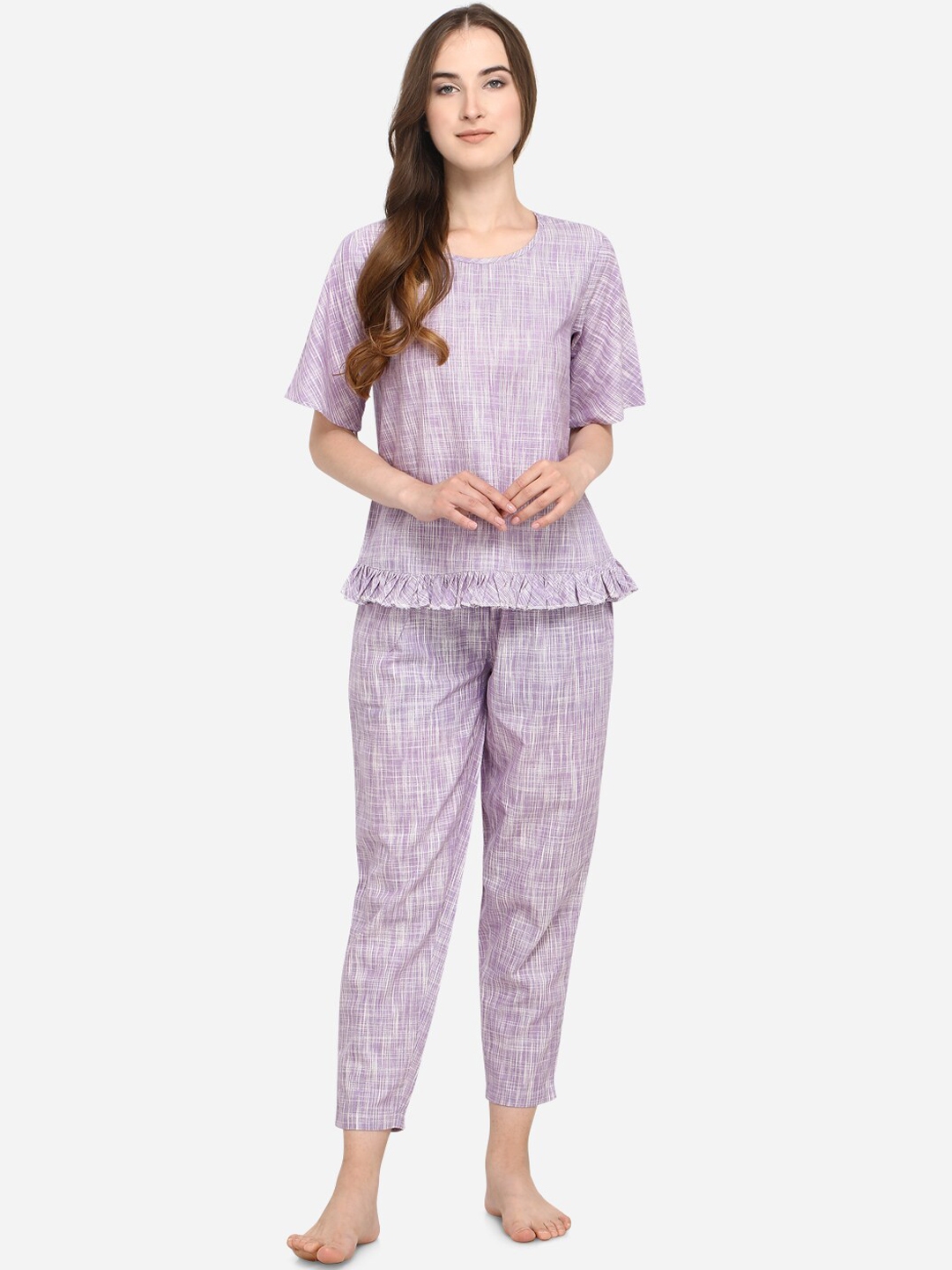 Buy Mesmora Women Purple Self Designed Nigh Suit - Night Suits for ...