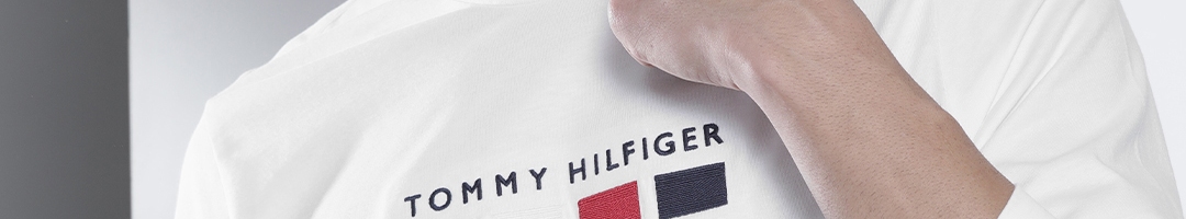 Buy Tommy Hilfiger Men White Brand Logo Embroidered Pure Cotton T Shirt ...