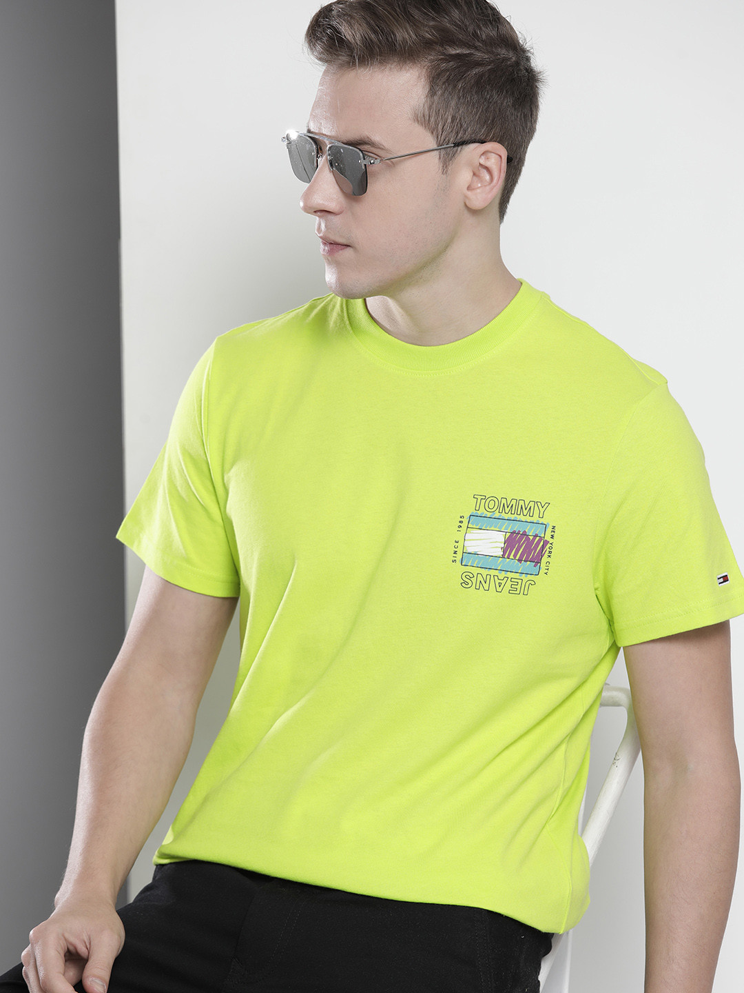 Buy Tommy Hilfiger Men Green Typography Printed Pure Cotton T Shirt