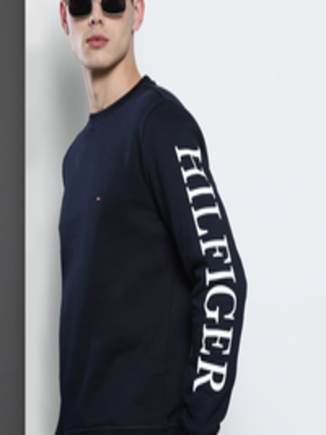 Buy Tommy Hilfiger Men Navy Blue & White Printed Sweatshirt ...