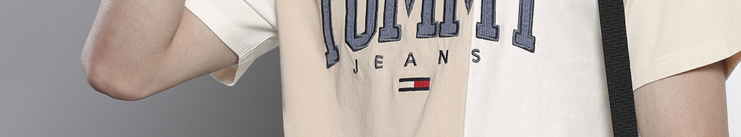 Buy Tommy Hilfiger Men Beige Brand Logo Embroidered Pure Cotton Cut Sew ...