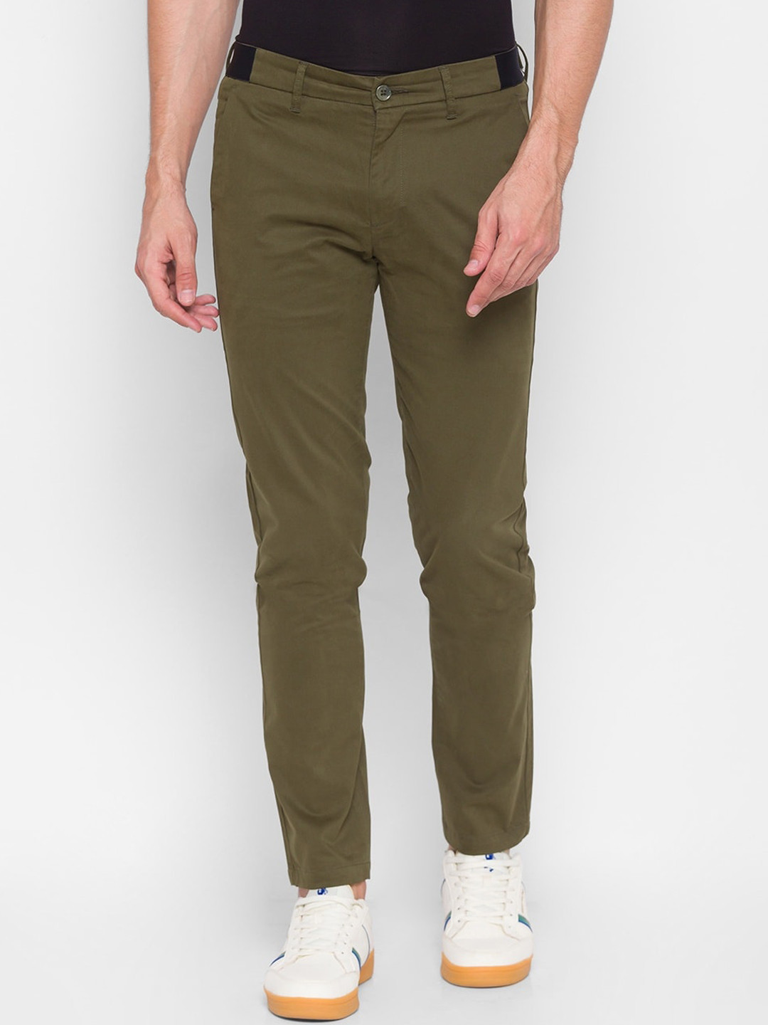 Buy SPYKAR Men Olive Green Slim Fit Pure Cotton Trousers Trousers for