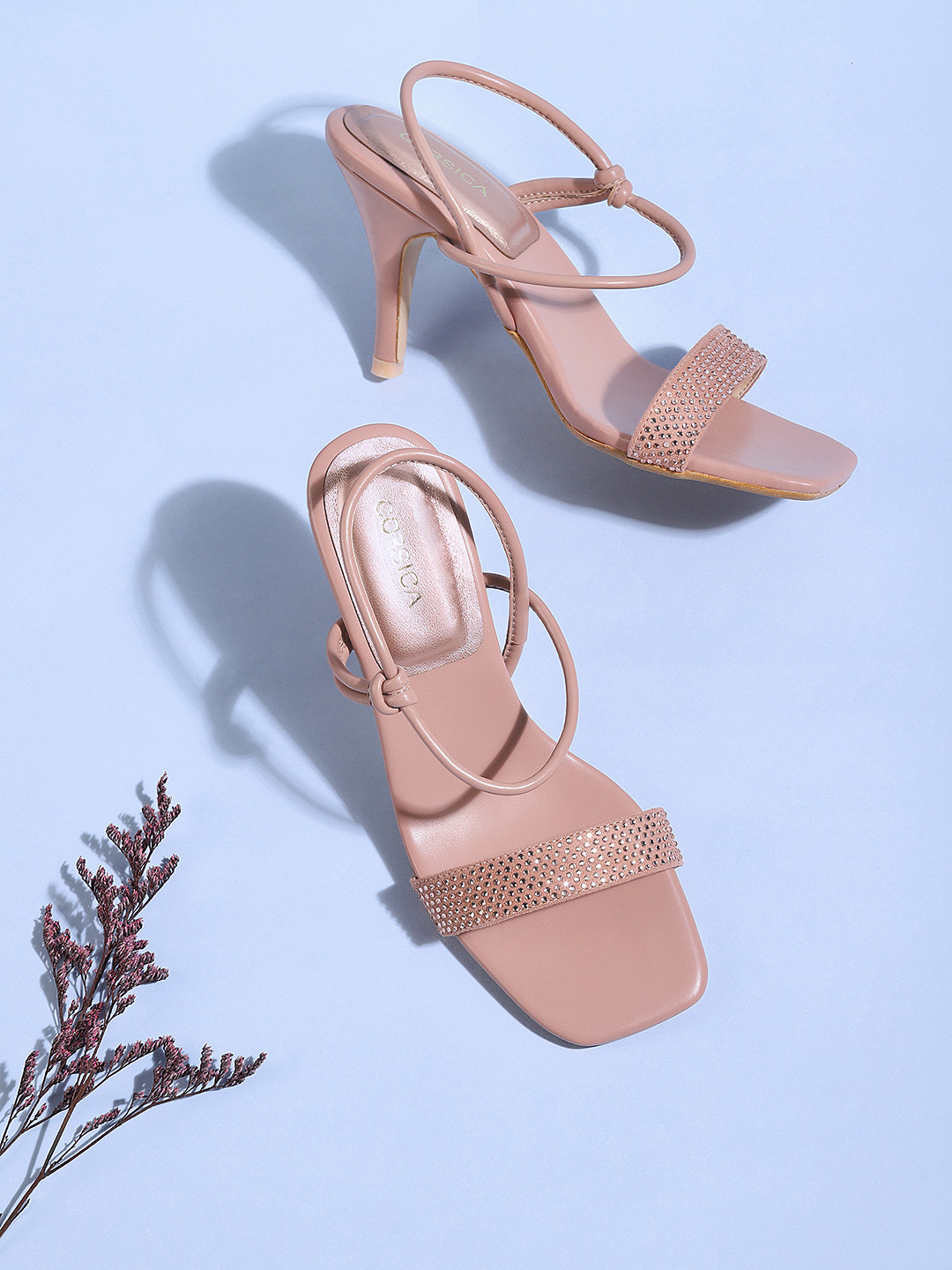 Buy CORSICA Pink Stone Embellished Sandals Heels for Women 15143974