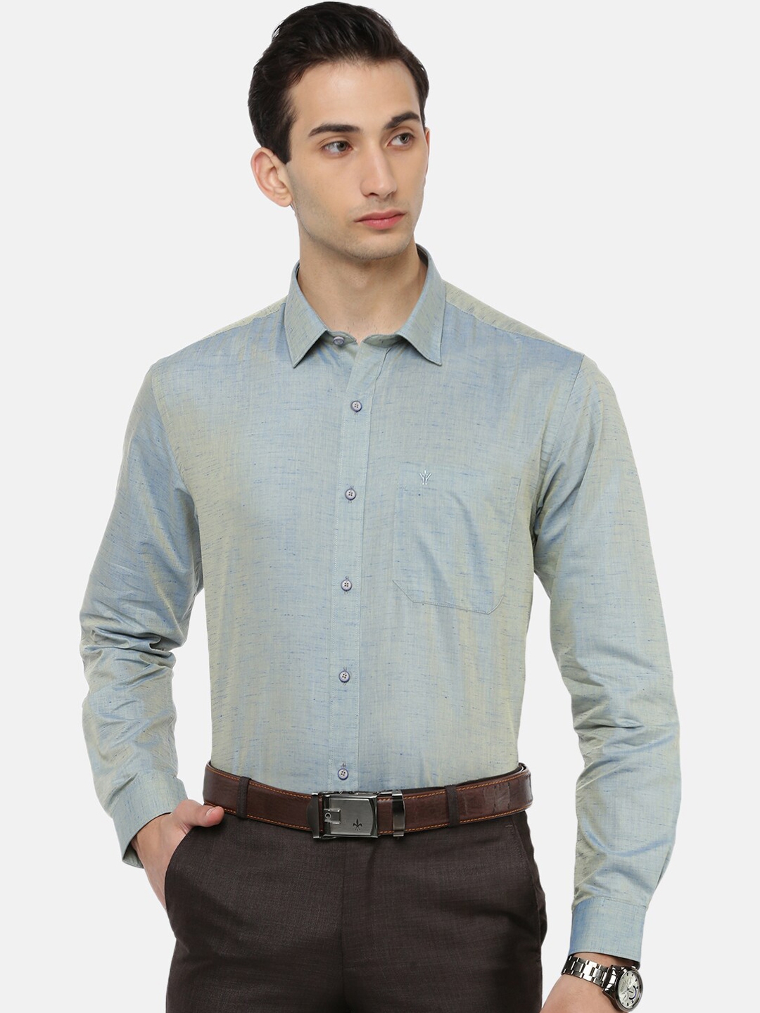 Buy Ramraj Men Blue Slim Fit Pure Cotton Formal Shirt - Shirts for Men ...