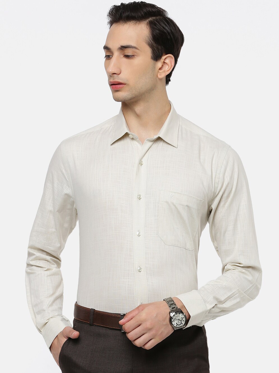 Buy Ramraj Men Cream Coloured Slim Fit Opaque Formal Shirt - Shirts for ...
