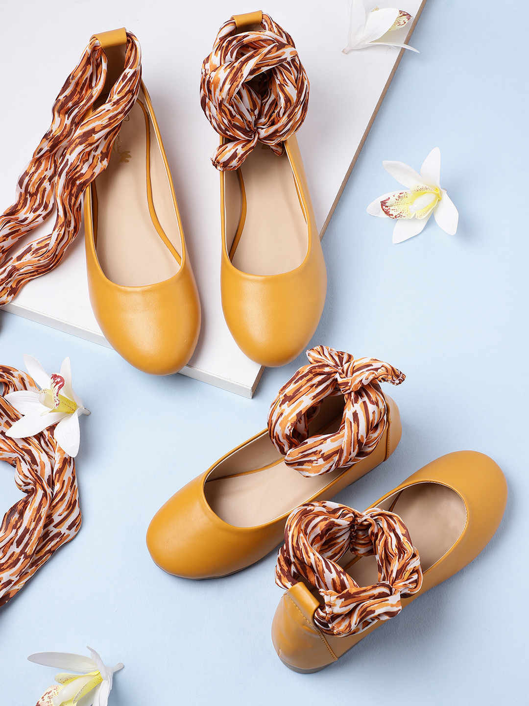 Buy Sangria Women Mustard Solid Ballerinas Flats With Ankle Loops