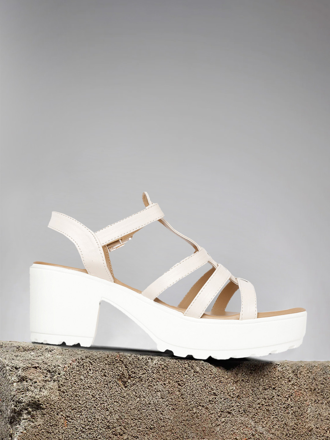 Buy Roadster Women Cream Coloured Solid Strappy Platform Heels Heels