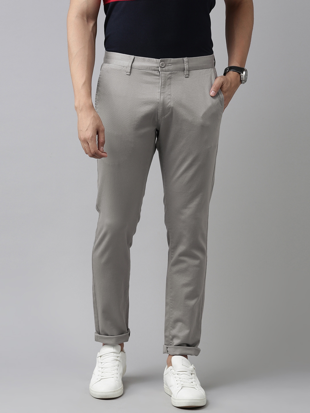 Buy U S Polo Assn Men Grey Solid Chinos - Trousers for Men 15148322 ...