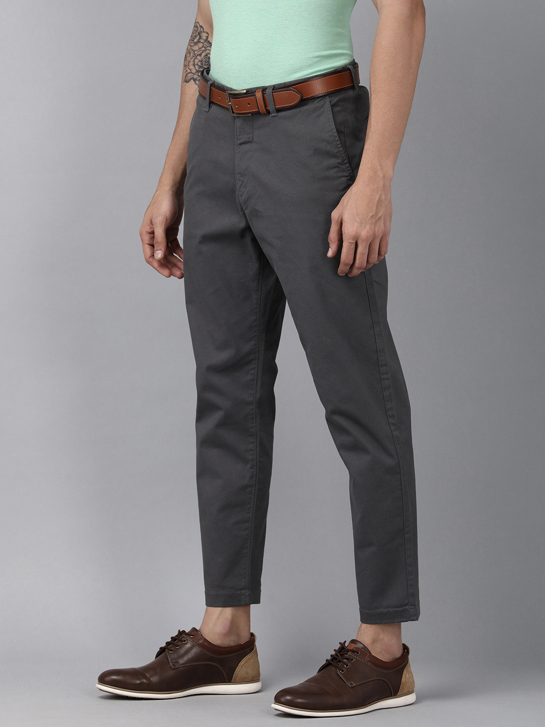 Buy U S Polo Assn Men Grey Printed Slim Fit Wrinkle Free Trousers ...